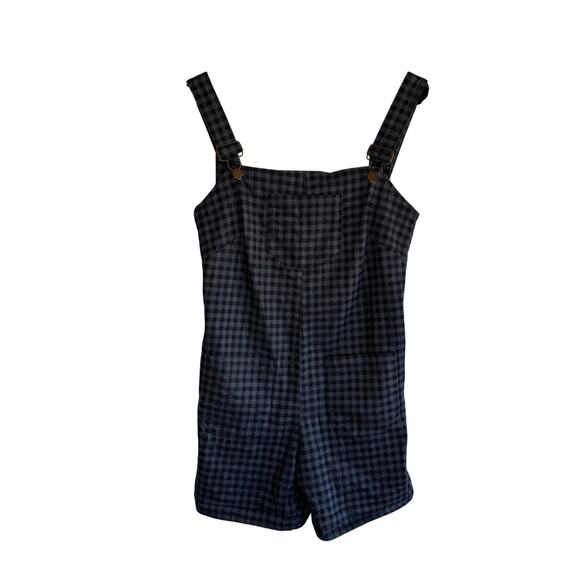 Revivall Size Small Gingham Jeans Overall Shorts Jumper Pockets - Picture 1 of 3